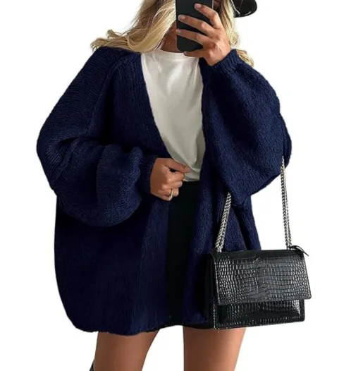 Women's Knit Casual Sweater Coat Dark Blue - Shop at LoveMi