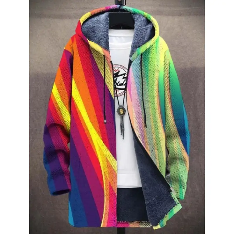 Men's Coat Printed Thickening Windproof Jacket Zipper Hooded
