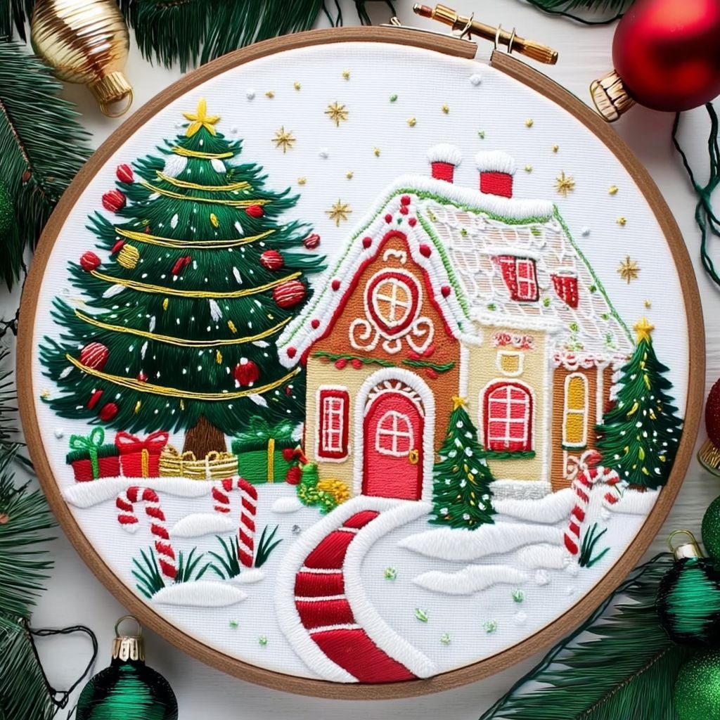 Christmas Snow House Series Embroidery Material Package English — image 1
