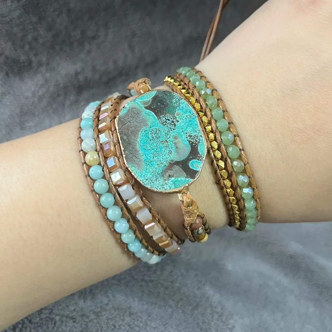 European And American Retro Natural Ocean Stone Multi-layer Winding Bracelet