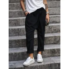 Women's Casual Pants With Pockets Elastic High Waist Harem Trousers Fashion Streetwear Clothing - Black - View 1