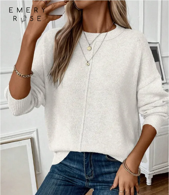 Simple Women's Knitted Sweater Pullover - White