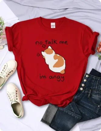 Don't Talk To Me My Funny Cat Prints Casual Round Neck Short Sleeves Red - Shop at LoveMi