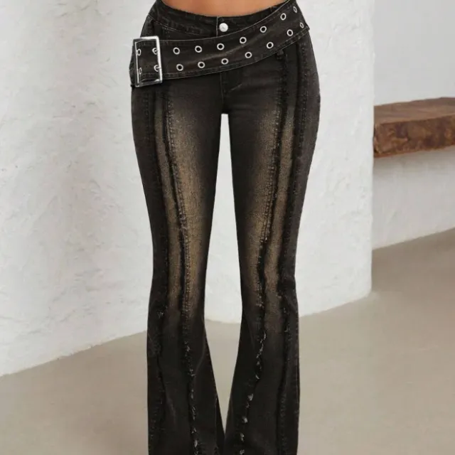 Women's Fashionable Low Waist Flared Jeans Black - Shop at LoveMi