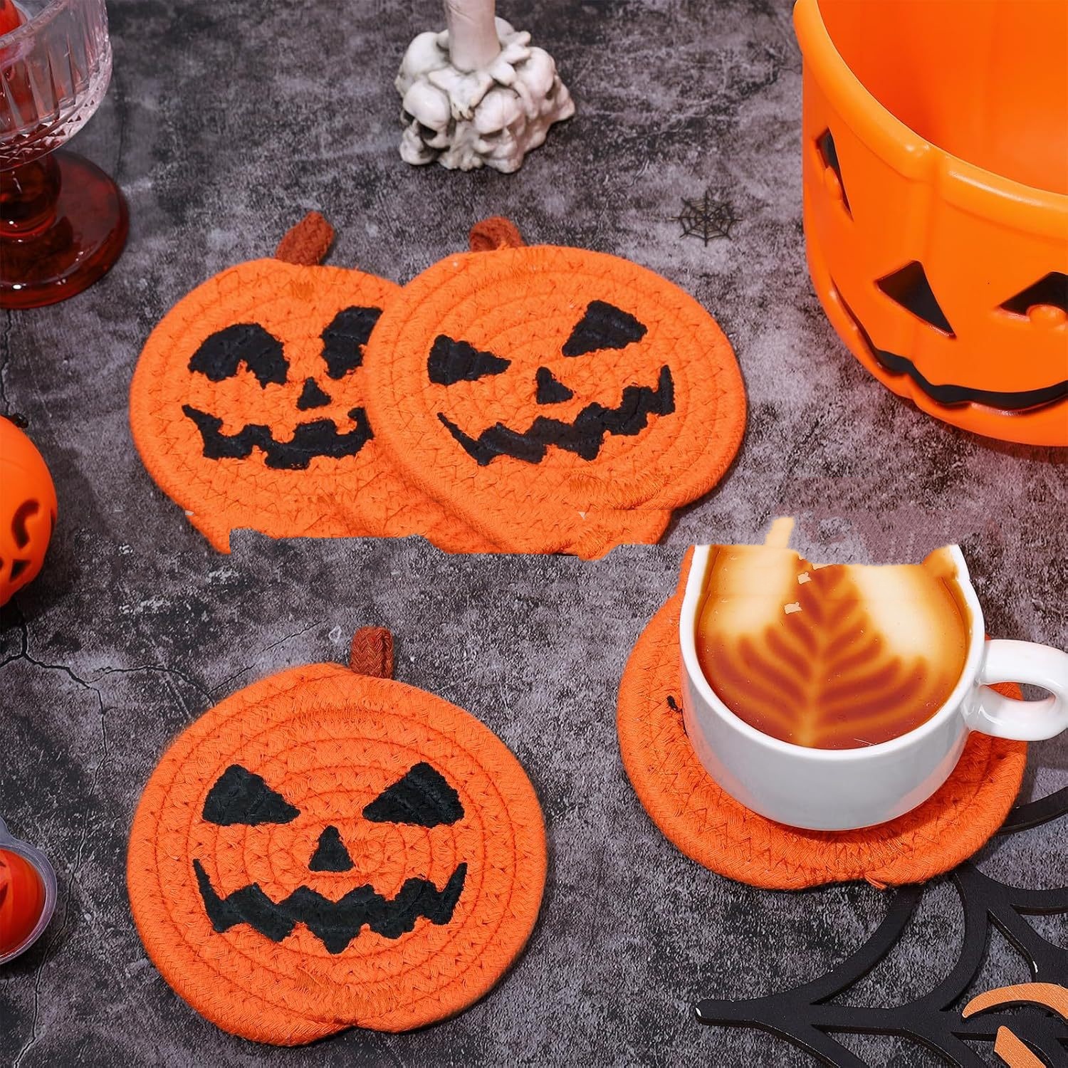 Halloween Pumpkin Modeling Coaster Cotton String Woven Table Decoration Bowl Dish