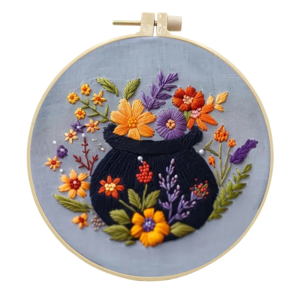 Embroidery Skull Bat Pattern Embroidery Handmade Material - Flowers And Pot