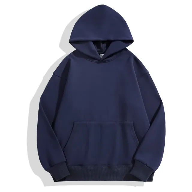 500g Heavy duty Fleece Shoulder Down Hoodie Without Drawstring Navy - Shop at LoveMi