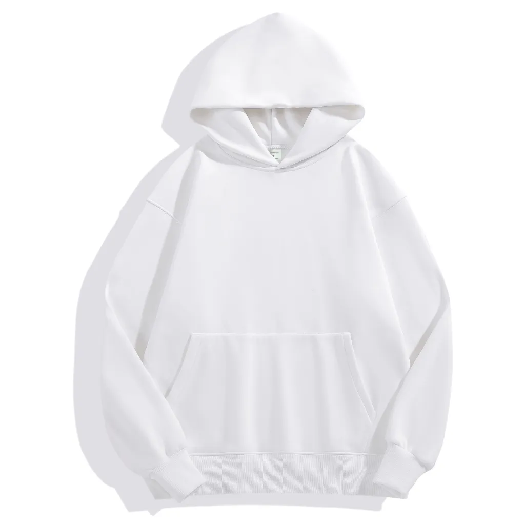 500g Heavy-duty Fleece Shoulder Down Hoodie Without Drawstring - White