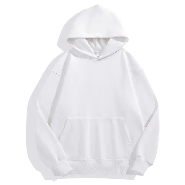 500g Heavy duty Fleece Shoulder Down Hoodie Without Drawstring White - Shop at LoveMi