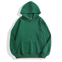 500g Heavy-duty Fleece Shoulder Down Hoodie Without Drawstring - Green - View 1