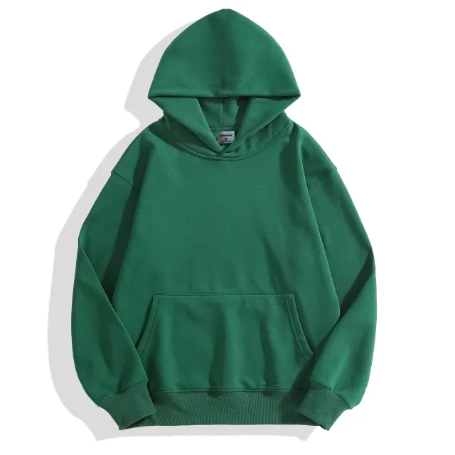 500g Heavy duty Fleece Shoulder Down Hoodie Without Drawstring Green - Shop at LoveMi