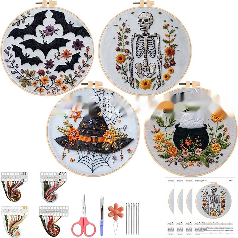 Embroidery Skull Bat Pattern Embroidery Handmade Material