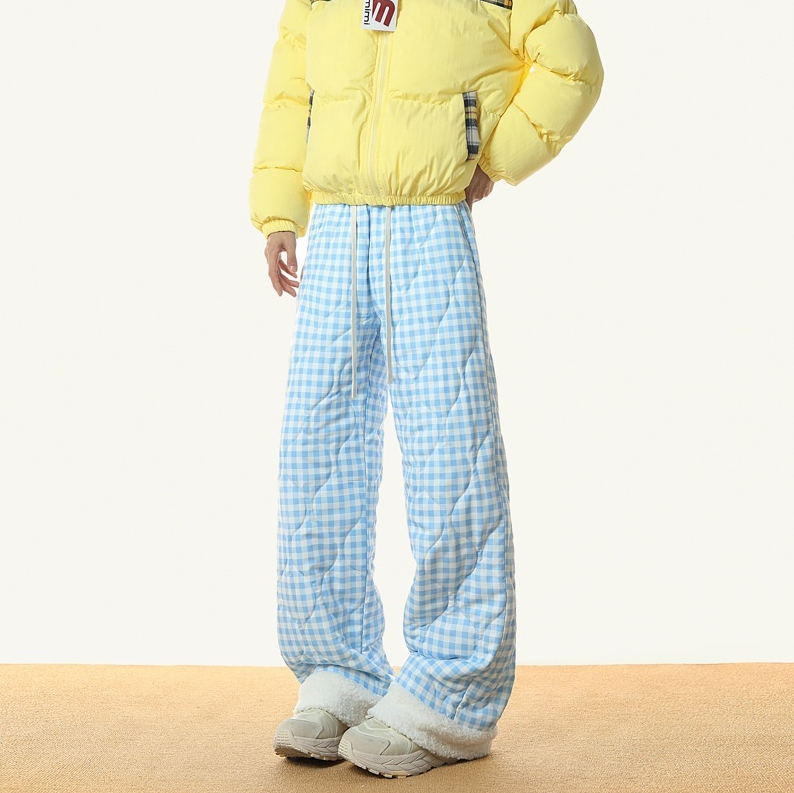 Winter New Casual Plus Size Thick Checks Cotton Pants For Women