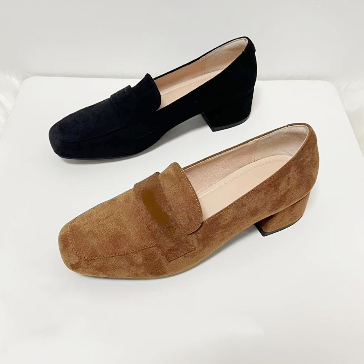 Women's Chunky Square Toe Suede High Heels