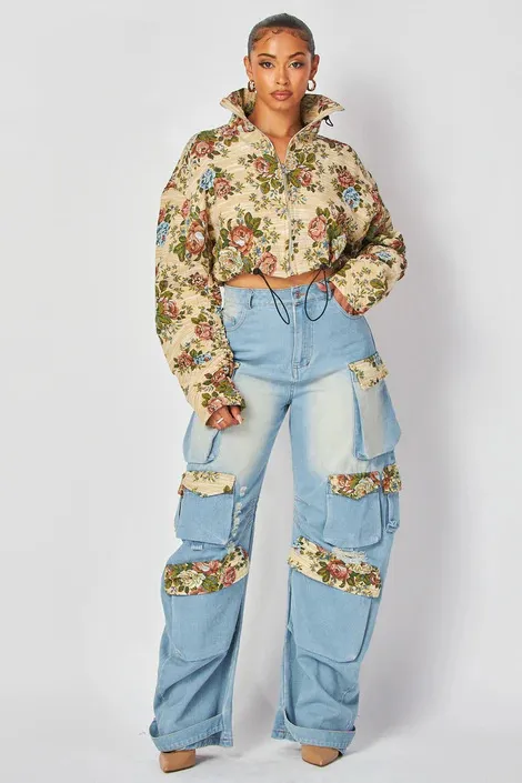 Women's Lace up Yarn dyed Jacquard Long sleeved Jacket Set - Shop at LoveMi