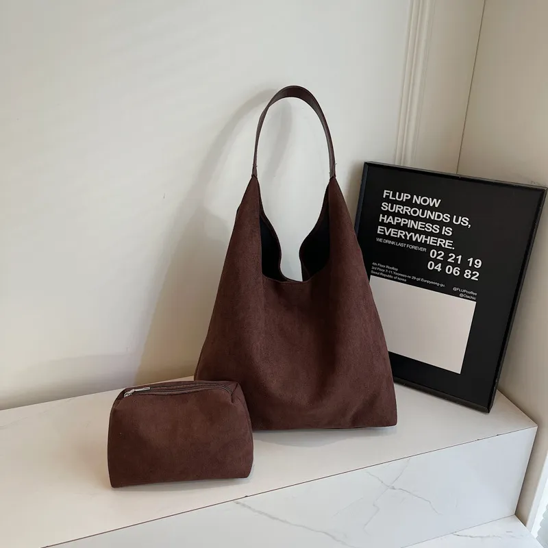 Autumn And Winter Commuter Shoulder Bag Suede Women - Coffee