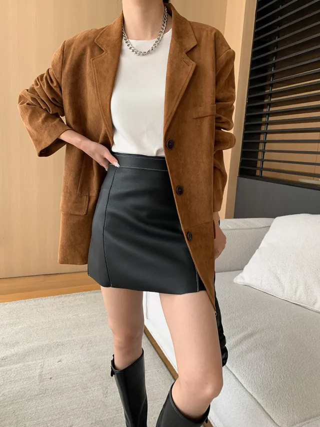 Autumn New Loose Thin Looking Suit Top Brown 2 - Shop at LoveMi