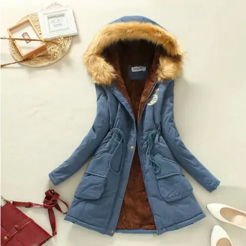 Women's long sleeve lamb wool cotton coat Denim Blue - Shop at LoveMi
