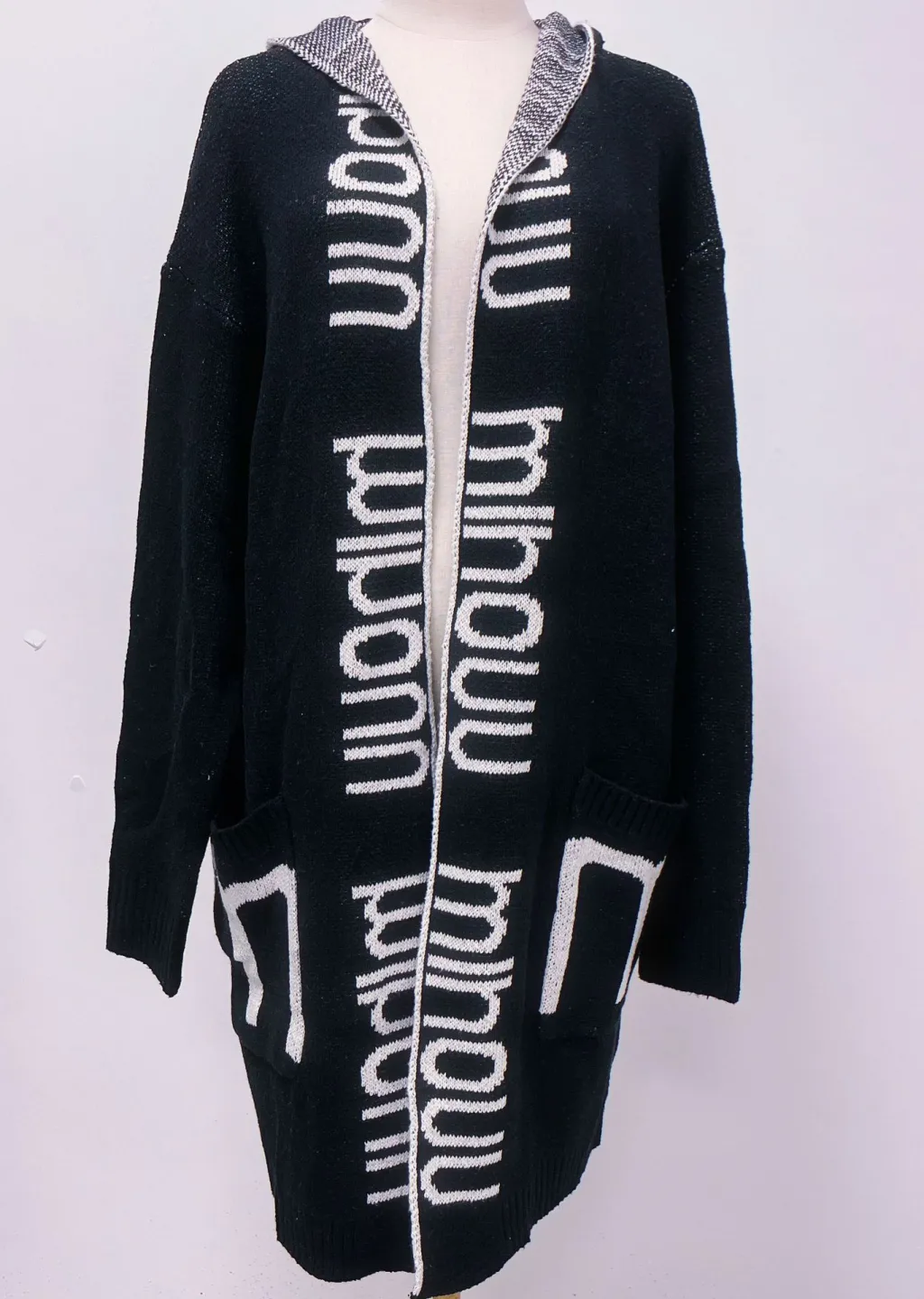Knitted Sweater Shirt Mid-length Cardigan - Black