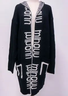 Knitted Sweater Shirt Mid-length Cardigan - Black - View 1