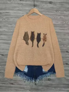 Cute Dog Thick Needle Sweater For Women - Image Color - View 1