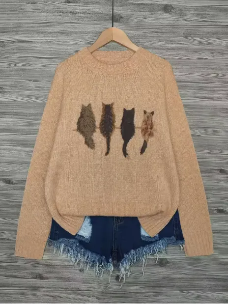 Cute Dog Thick Needle Sweater For Women Image Color - Shop at LoveMi