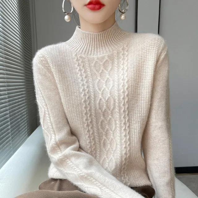 Women's Half Turtleneck Sweater Autumn And Winter New Soft Glutinous Loose Sweater Apricot - Shop at LoveMi