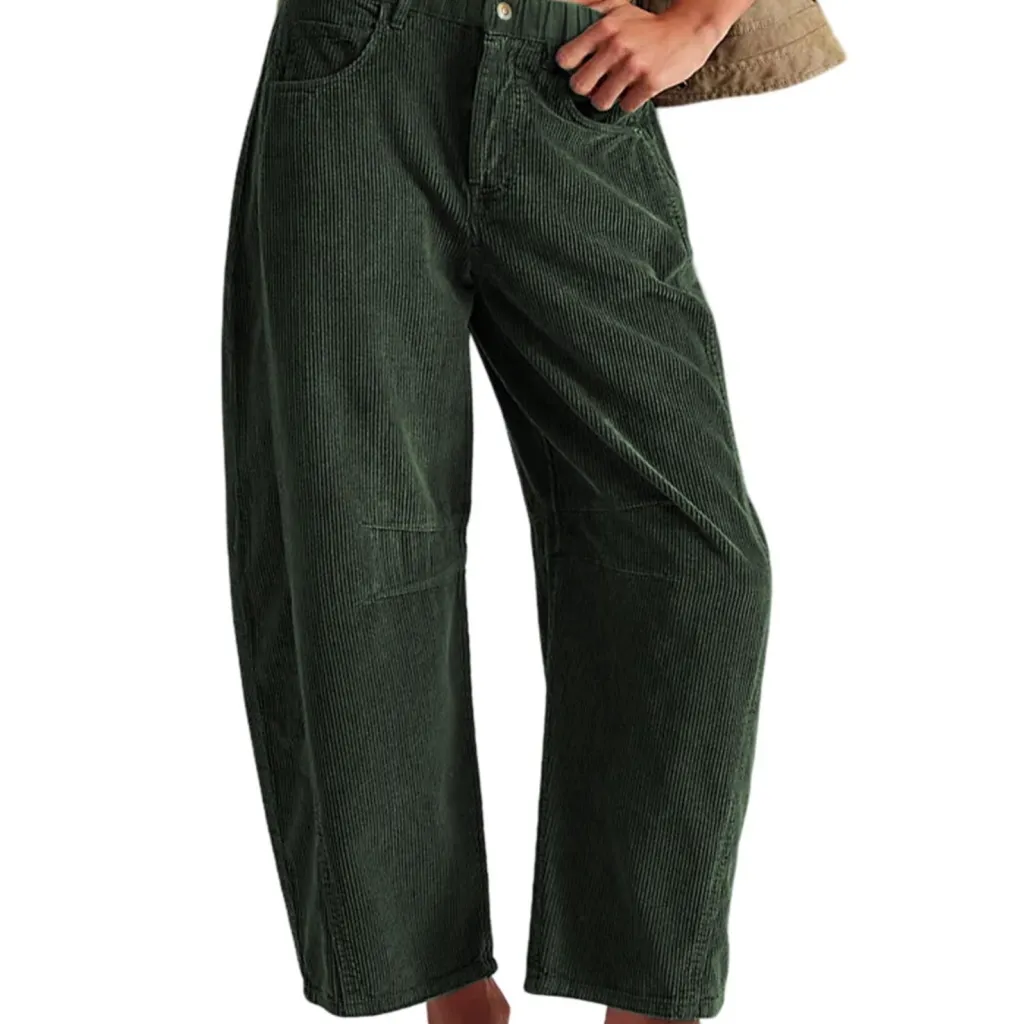 European And American Corduroy Loose Straight Trousers Women - Dark Green