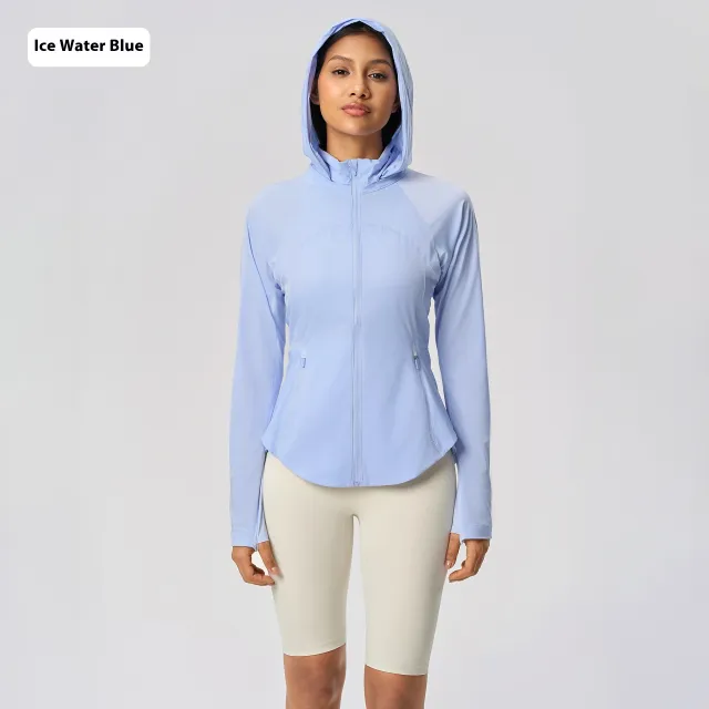 Hooded Sun Shade UV Protection Ice Feeling Quick drying Breathable Jacket Ice Blue - Shop at LoveMi