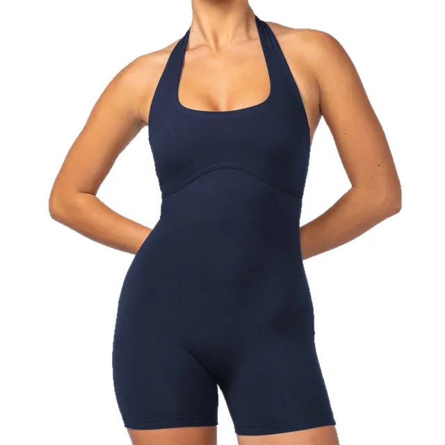 Fitness Running Sports Waist shrinking Halter Jumpsuit Yy108 Dark Blue Jumpsuit - Shop at LoveMi