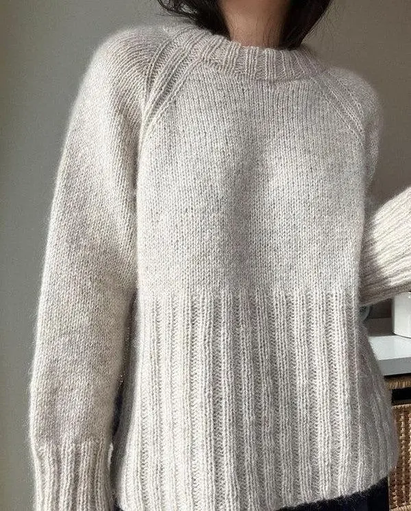 Women's Pure Color All matching Pullover Raglan Long Sleeve Sweater Autumn And Winter White - Shop at LoveMi