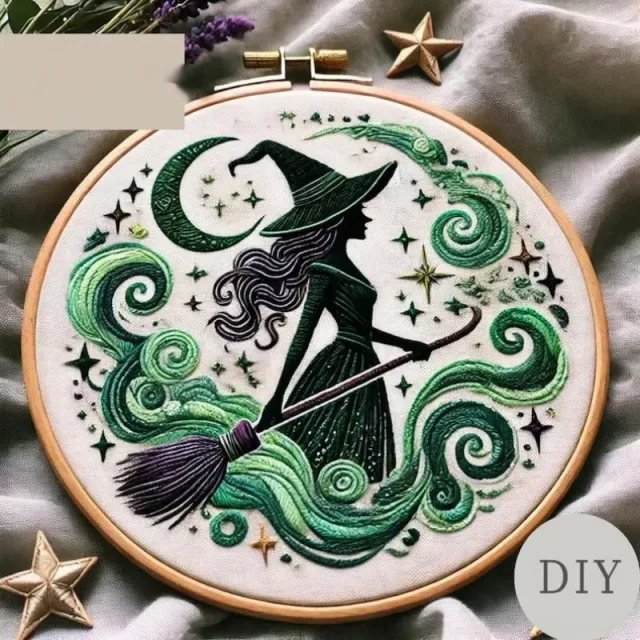 Witch Embroidery KIT Witch Embroidery KIT DIY Embroidery Material Package Green - Shop at LoveMi