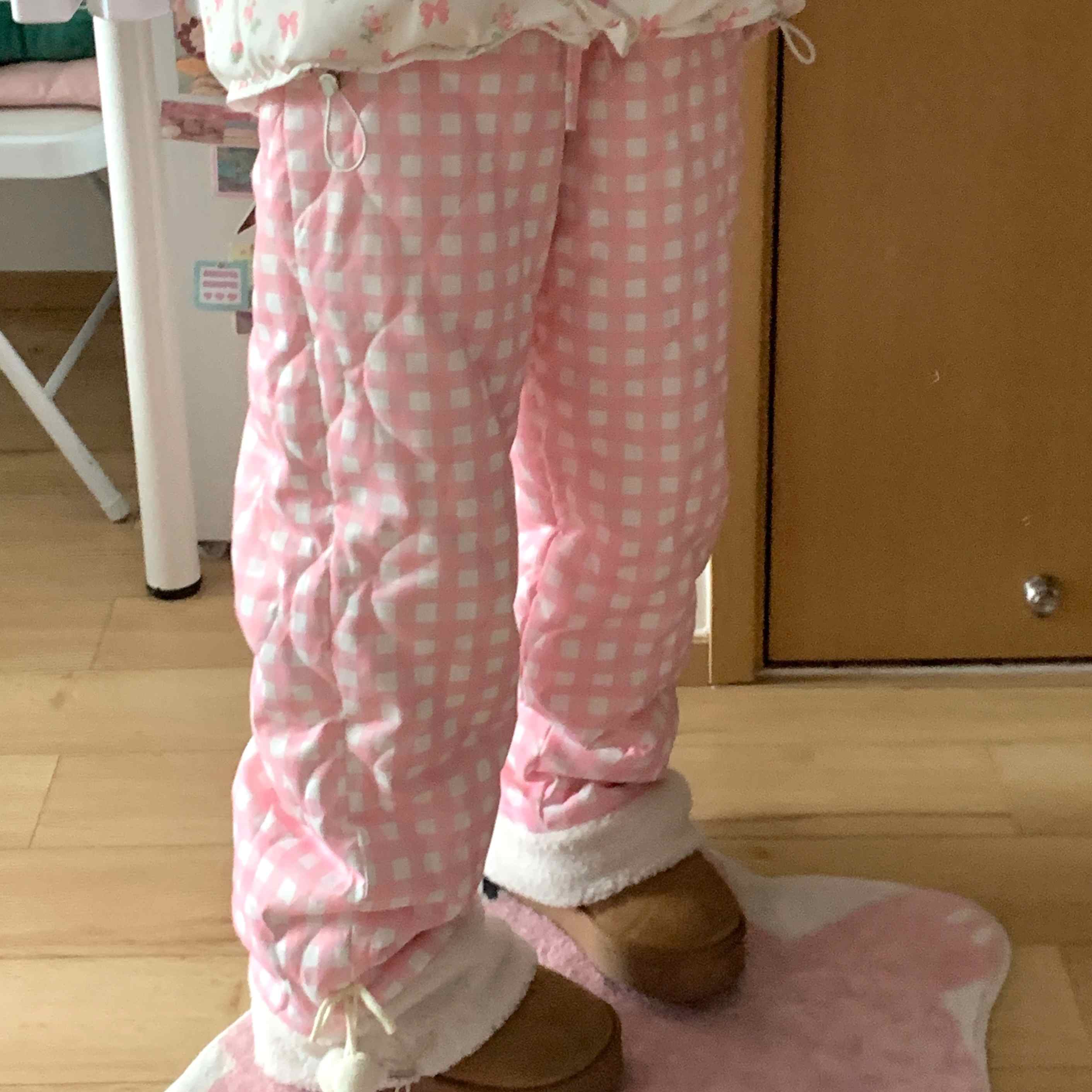 Korean Style Floral Insulation With Thick Fleece And Cotton Pants For Women