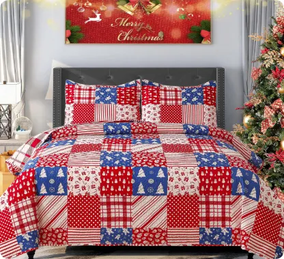 Christmas Peach Skin Fabric Bed Three piece Set Style 002 - Shop at LoveMi