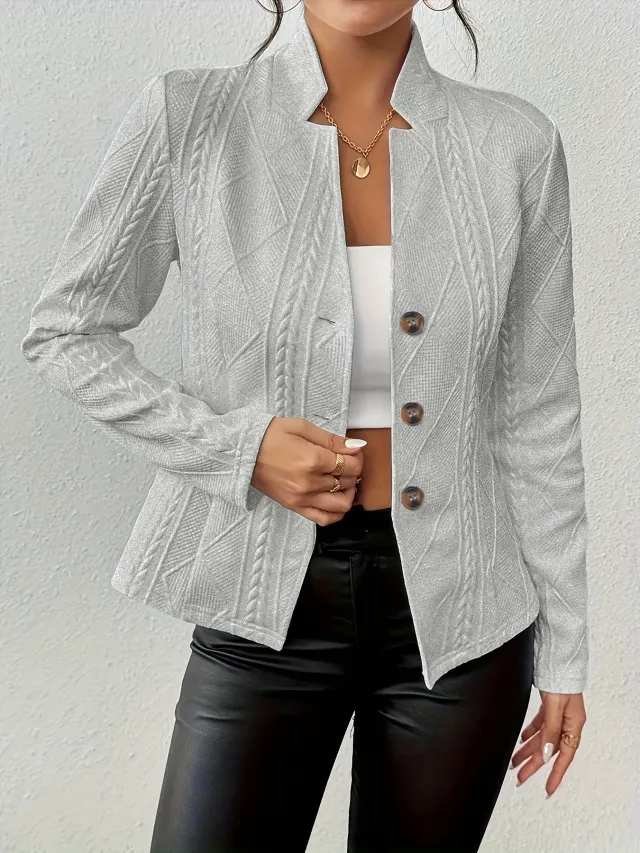 Women's Blazer Jacket Suit Coat Single breasted Stand Collar Tops Slim Outerwear Temperament Office Jacket Grey - Shop at LoveMi
