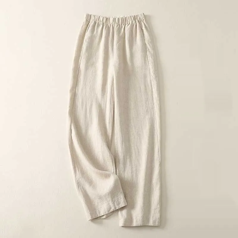 Cotton Linen Sickle Straight Retro Inner Edge Matchet Pants - Hemp Color-M