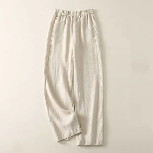 Cotton Linen Sickle Straight Retro Inner Edge Matchet Pants Hemp Color M - Shop at LoveMi