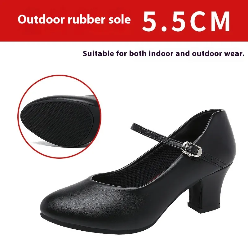 Women's Adult Dance Mid-heel Shoes Soft Bottom Lightweight Breathable - Black