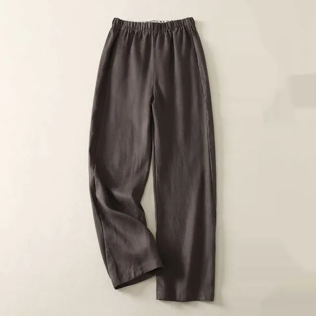 Cotton Linen Sickle Straight Retro Inner Edge Matchet Pants Gray - Shop at LoveMi