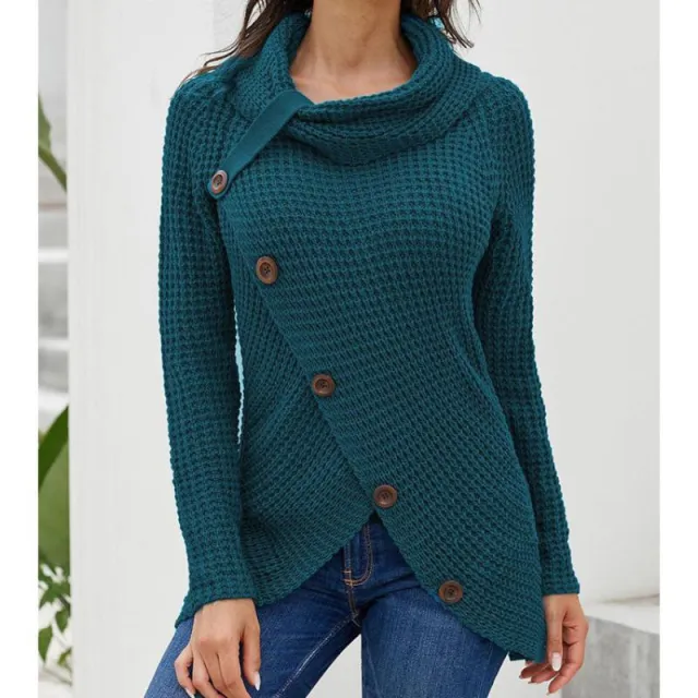 Pullover Button High Lapel Pullover Women's Sweater Blue - Shop at LoveMi
