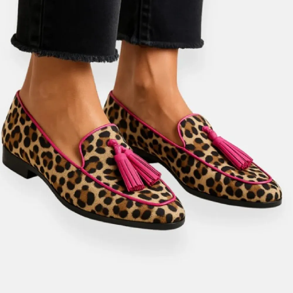 Women's Fashion Personality Tassel Leopard Loafers - Leopard