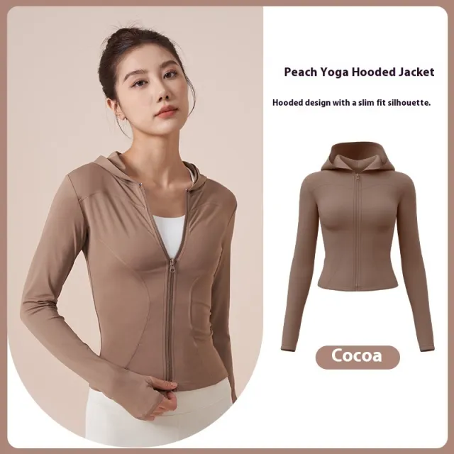 Hooded Yoga Jacket Women's Slim Slimming Windproof Running Cycling Cocoa Color - Shop at LoveMi