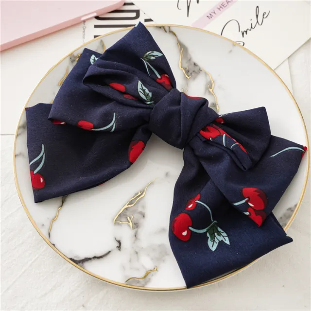 Oversized Chiffon Lady Updo Fabric Spring Bow Barrettes Navy Blue - Shop at LoveMi