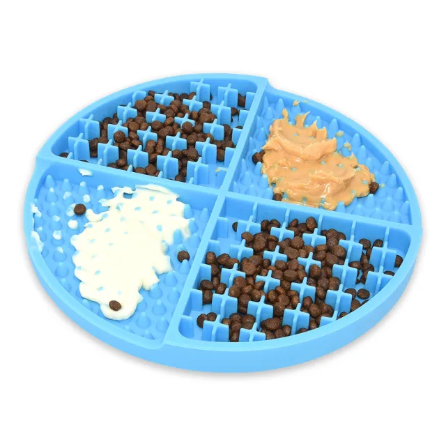 Silicone Pet Slow Food Mat Strong Suction Cup 4Grid Disk Sky Blue - Shop at LoveMi