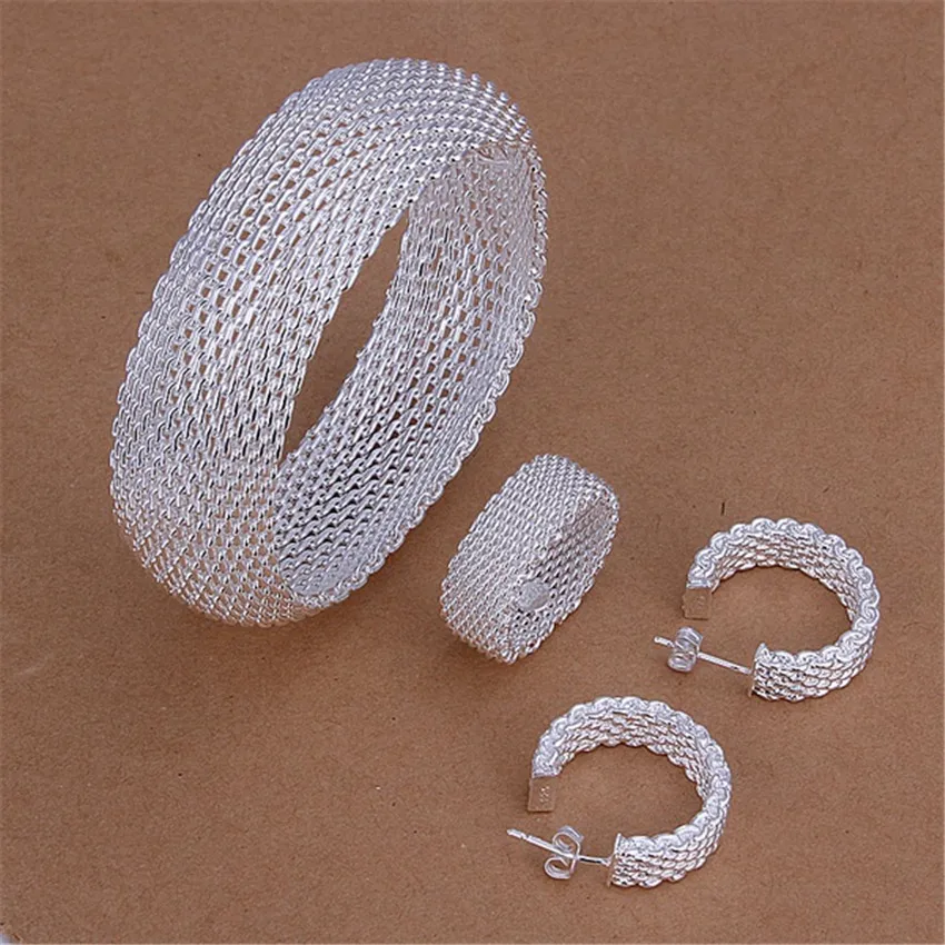 Retro Exquisite Net Bracelet Earring Ring Three-piece Suit - Bracelet Earrings Ring Set