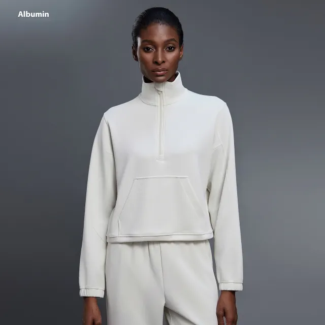Half Zipped Stand Collar Short Sports Casual Loose Shoulder Long sleeved Sweater Albumin - Shop at LoveMi