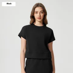 Leisure Sports Cloud Sense Air Layer Short Loose Thin Yoga T-shirt - Black - View 1
