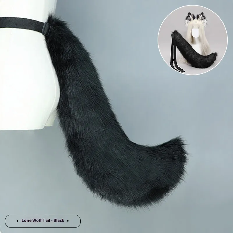 Tibetan Hair Accessories Exotic Wolf Ear Animal Ears Headband Bohemian Travel Photo Shooting Props - Lone Wolf Wolf Tail Black