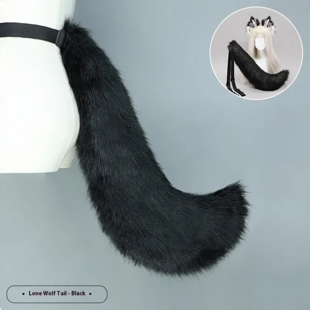 Tibetan Hair Accessories Exotic Wolf Ear Animal Ears Headband Bohemian Travel Photo Shooting Props Lone Wolf Wolf Tail Black - Shop at LoveMi