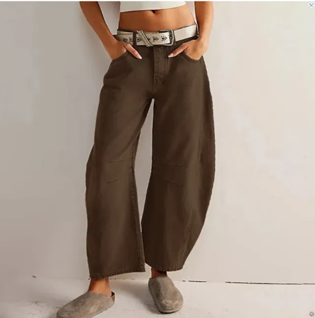 High Stretch Mid Rise Barrel Jeans Fashion Wide Leg Shape Women Casual Baggy Mid Waist Denim Jeans Tp240403113 M - Shop at LoveMi